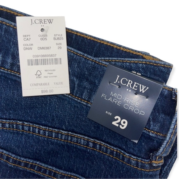 J. CREW Flare Crop Jeans Stretch Denim Button Fly Ankle Dark Wash 5 Pocket NWT - Picture 6 of 7